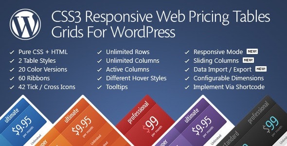 CSS3 Responsive WordPress Compare Pricing Tables v11.5 - 响应式WordPress比较价格表格插件