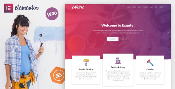 Exqute v1.9.1 Painting Company WordPress Elementor Theme - 专业油漆公司WordPress主题
