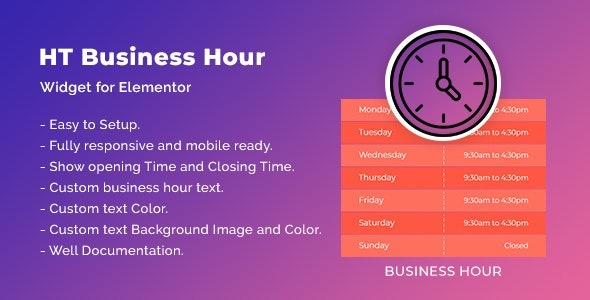 HT Business Hour Widget for Elementor v1.0.4 - Elementor商业营业时间小工具