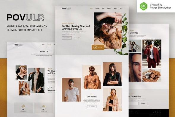 POVULR – Modeling & Talent Agency Elementor Template Kit | 模特与人才机构Elementor模板套件