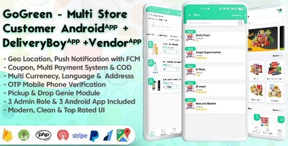 GoGreen v1.9 食品、杂货、药店多店铺(供应商)安卓应用带交互式管理面板