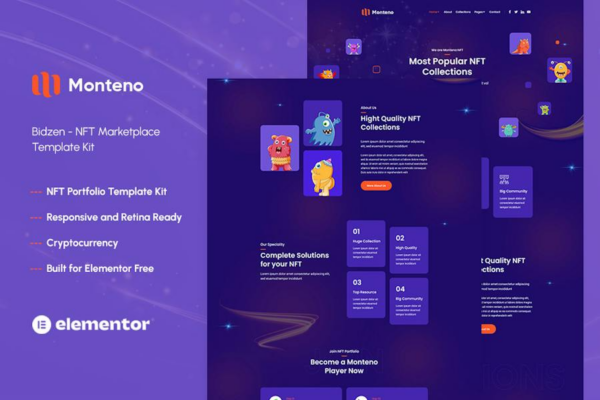 Monteno – NFT作品集Elementor模板套件