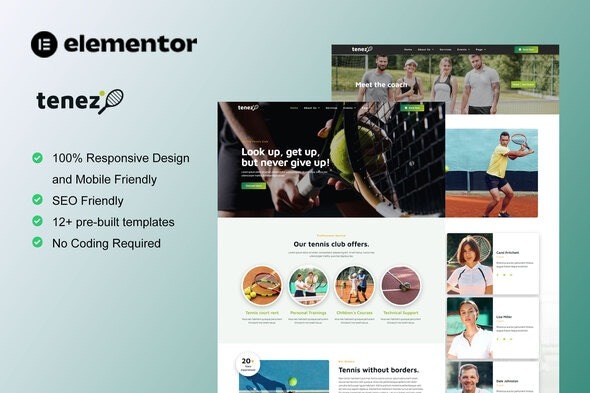 Tenez – Tennis School & Club Elementor Template Kit - 网球学校与俱乐部Elementor模板套件