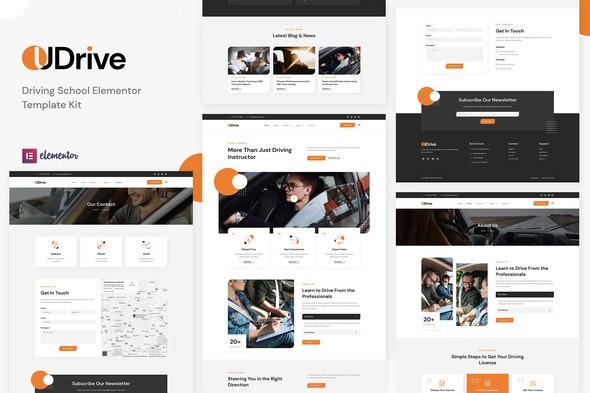 Udrive - 驾校Elementor模板套件：专业驾驶学校网站设计
