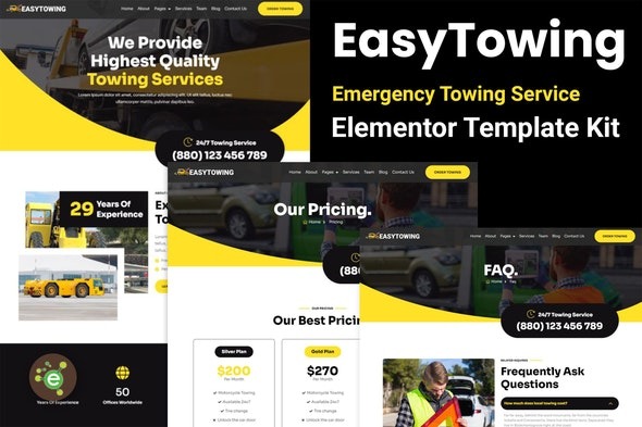 EasyTowing - 紧急拖车服务Elementor模板套件