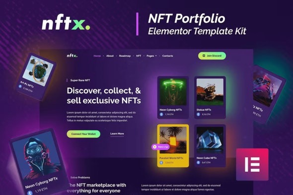 NFTx – NFT作品集Elementor模板套件 | NFT Portfolio Elementor Template Kit