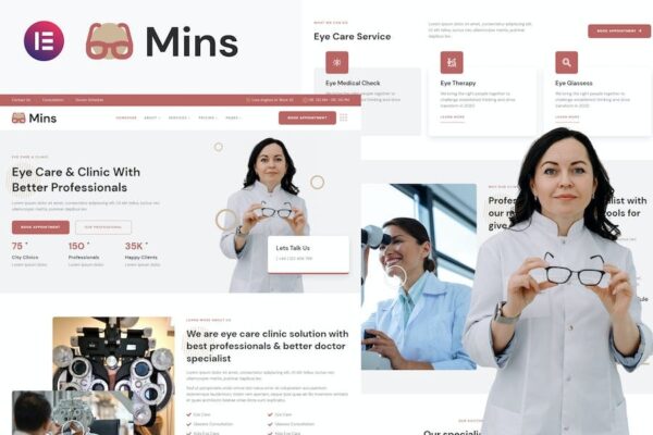 Mins - 眼科诊所服务Elementor模板套件