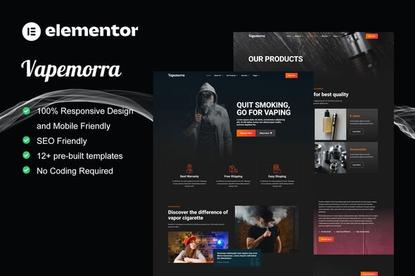 Vapemorra – Vape Store Elementor Template Kit – 电子烟商店Elementor模板套件