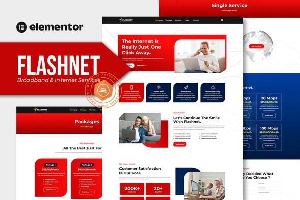 Flashnet – 宽带与电信互联网提供商Elementor模板套件