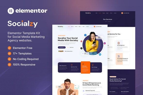 Socialzy – 社交媒体营销机构Elementor模板套件