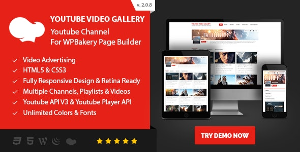 Youtube Video Gallery v2.0.8 Youtube Channel For WPBakery Page Builder - WPBakery页面构建器的YouTube视频画廊和频道插件