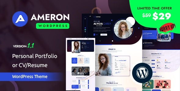 Ameron v1.0.0 个人作品集或简历 WordPress 主题