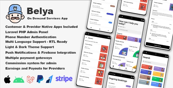 Belya (v3.0) 按需服务应用 | 包含客户和提供商应用及管理面板