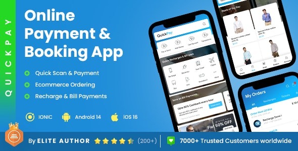 QuickPay (v3.1) 2 App 模板 | 在线账单支付应用 | 充值应用 | 预订应用 | 钱包应用