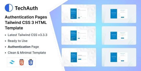 TechAuth (v1.0.0) 认证页面Tailwind CSS 3 HTML模板
