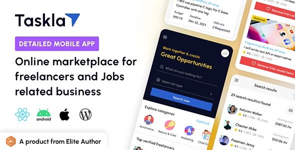 Tasklay (v1.3) 自由职业者市场 React Native 应用