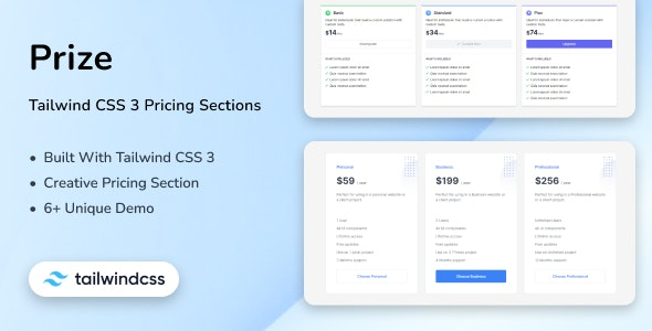 Prize (v1.0.0) Tailwind CSS 3 定价区块主题