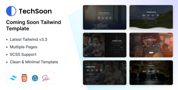 Techsoon (v1.0.0) Tailwind Coming Soon HTML模板 - 现代化即将上线页面模板