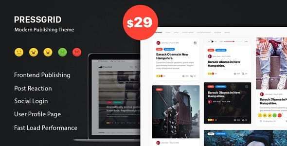 PressGrid (v1.3.1) 前端发布反应与多媒体主题