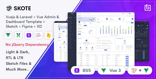 Skote (v4.1.2) Vuejs + Laravel 后台管理及仪表盘模板 + Sketch 设计资源