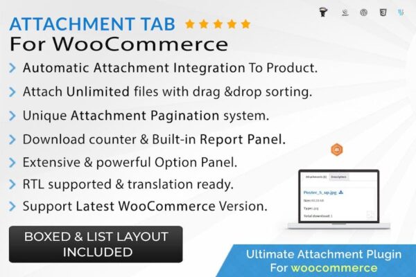 Attachment Tab For Woocommerce v1.2.7 - 为WooCommerce添加附件标签功能