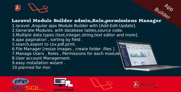 Dashboard Builder v4.1 – CRUD,用户,角色,权限,文件管理器,发票
