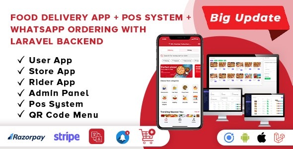 Food Delivery App v3.3.0 完整即用型多店铺移动应用(Android, ios) + 网站
