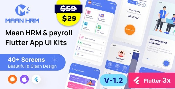 Maan HRM Flutter App UI Kit (Android & iOS) v1.3 - 人力资源管理系统Flutter应用UI套件