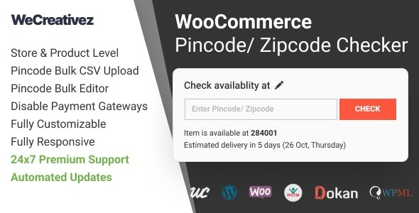 WooCommerce Pincode Zipcode Checker (v3.2.0) - WooCommerce邮编和邮政编码检查工具