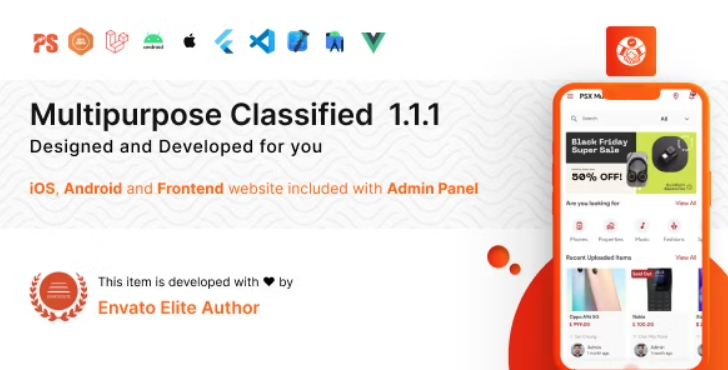 PSX Multipurpose Classified Flutter App with Laravel Admin Panel v1.4.6 - 多功能分类广告Flutter应用与Laravel管理面板