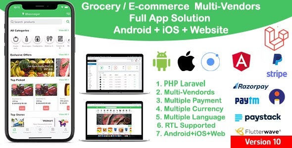 Grocery / Delivery Services / Ecommerce Multi Vendors (Android + iOS + Website) Ionic 5 / CodeIgniter v12.0 - 多供应商杂货配送电商平台