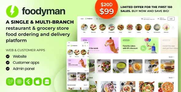 Foodyman v2024-03 – 单店(多分店)餐厅与杂货店食品订购及配送平台