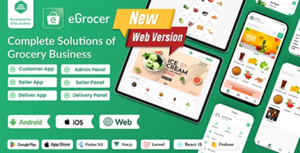 eGrocer (v2.0.2) 在线多供应商杂货店，电子商务市场Flutter完整应用带管理面板