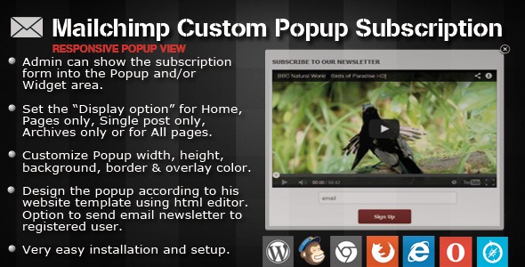Mailchimp Custom Popup Subscription For WordPress v1.4 - WordPress自定义弹窗订阅插件