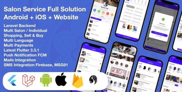 v7.0 - Multi Salon, Individual Appointments Booking System Full App Solution Flutter / Laravel / Angular - 多功能沙龙预约系统全应用解决方案