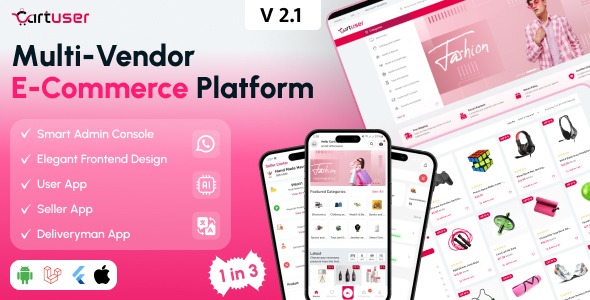 CartUser v2.1 Multi-Vendor E-commerce - 完整的电子商务移动应用、网站、管理员和卖家面板