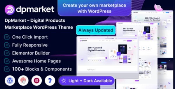 DpMarket v1.0.1 数字市场多供应商WooCommerce主题多功能