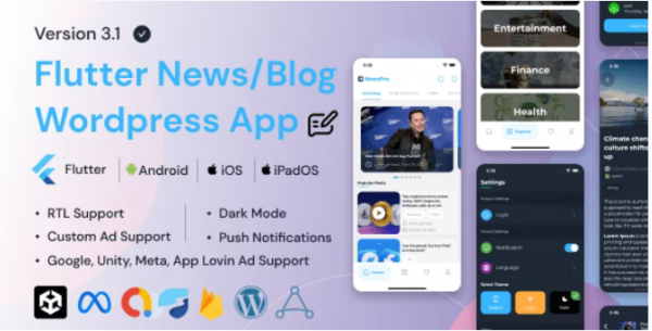 NewsPro v4.0.3 Flutter新闻应用WordPress主题