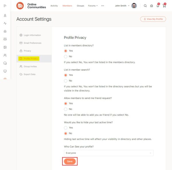 BuddyPress Profile Visibility Manager v1.2.1 - BuddyPress用户资料可见性管理插件