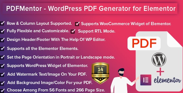 PDFMentor Pro v3.1.0 - WordPress PDF生成器插件，专为Elementor设计