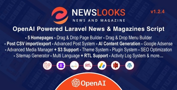 NewsLooks v1.2.5 OpenAI 驱动的 Laravel 新闻杂志脚本 - 智能新闻发布平台