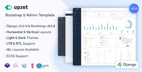 Upzet v1.0.0 Django Admin & Dashboard Template - 响应式后台管理仪表盘模板