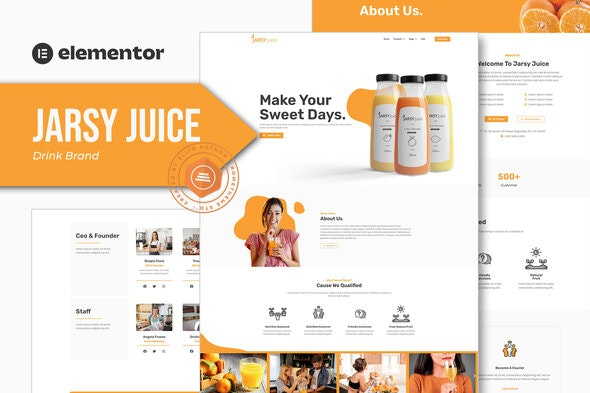 Jarsy Juice - 饮料品牌Elementor模板套件，打造专业饮品网站
