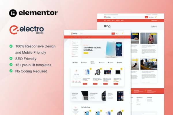 ElectroDeals – Woocommerce电子商城Elementor模板套件