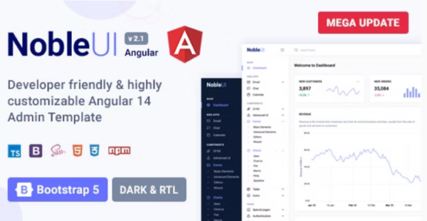 NobleUI v2.1.0 - Angular 13+ 后台管理模板