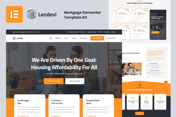 Lendevi - Mortgage Elementor Template Kit | 抵押贷款Elementor模板套件