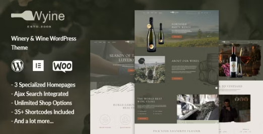 Wyine v1.0.1 葡萄酒商店主题 - 专为酒庄和葡萄酒商店设计的WordPress主题