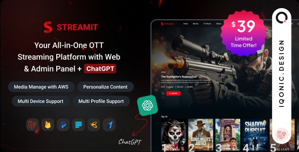 Streamit Laravel v1.2.6 - 基于Laravel的电影、电视节目和视频流媒体平台，集成ChatGPT功能