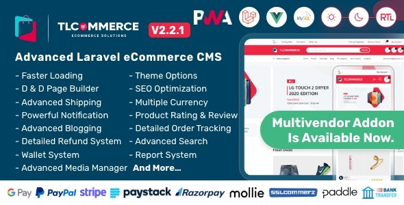 TLCommerce v3.1.0 Laravel & VueJS 驱动的电子商务CMS与PWA
