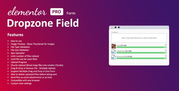 Dropzone Field For Elementor Form v1.0.0 - Elementor表单拖放上传字段插件